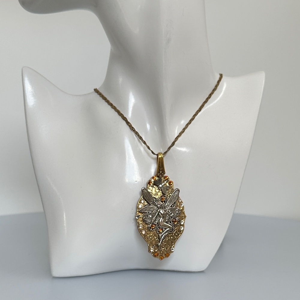 Elegant 925 Gold Fairy Pendant Necklace with Crystals Accents